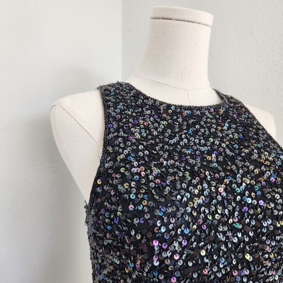 Vintage Lawrence Kazar Black Iridescant Sequin Silk Embroidered Blouse S - Picture 3 of 14